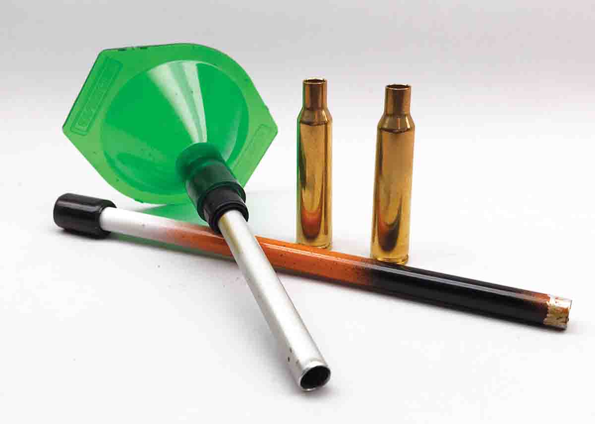 The use of a drop tube helps settle the powder charge and minimizes velocity variations.